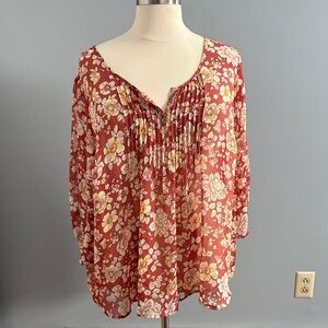 Torrid Floral Print Blouse in Red and Cream